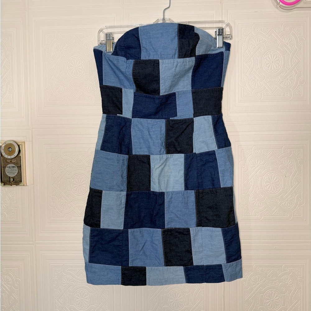 Amanda Uprichard Patchwork Strapless Denim Dress … - image 3